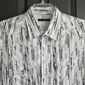 Men's JHANE BARNES White Black Western Pocket Modern Shirt Sz XXL